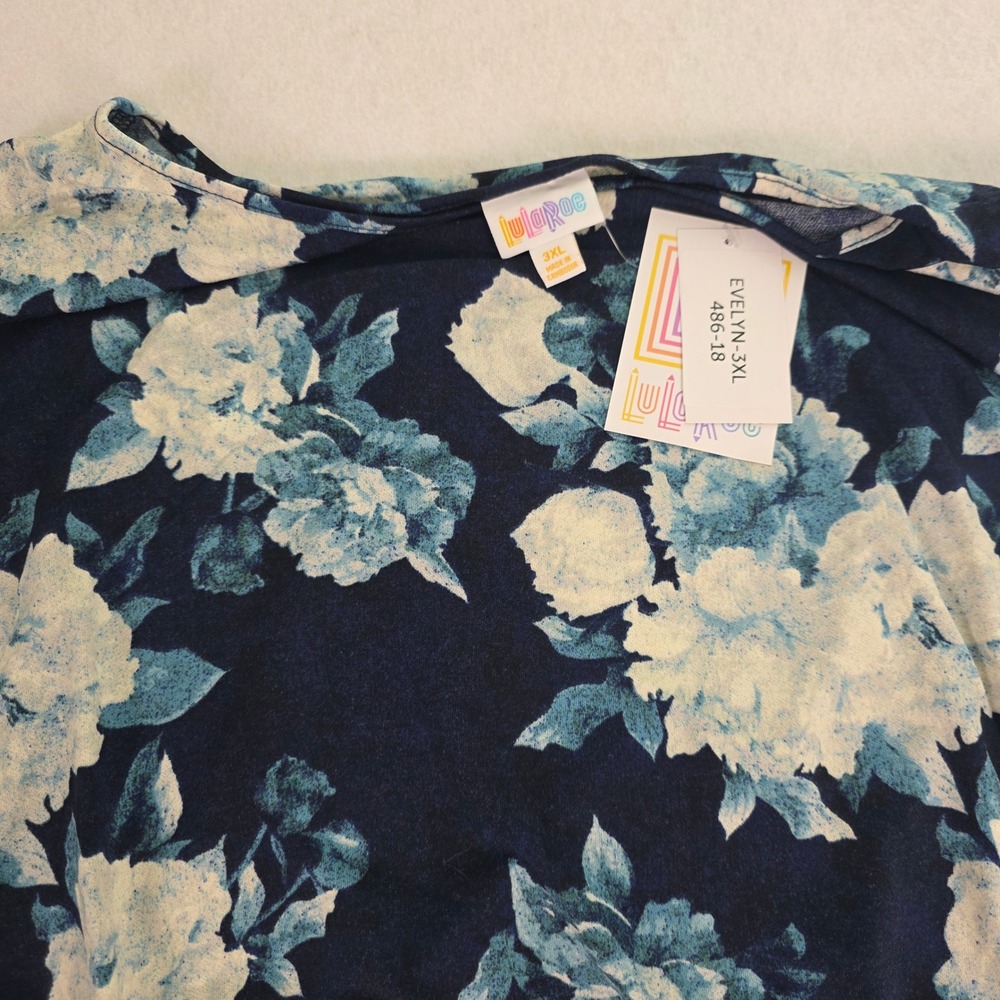 LuLaRoe‎ Women 3XL Evelyn Dress Navy Blue Floral Smocked Waist Tiered Midi NEW - Picture 2 of 9